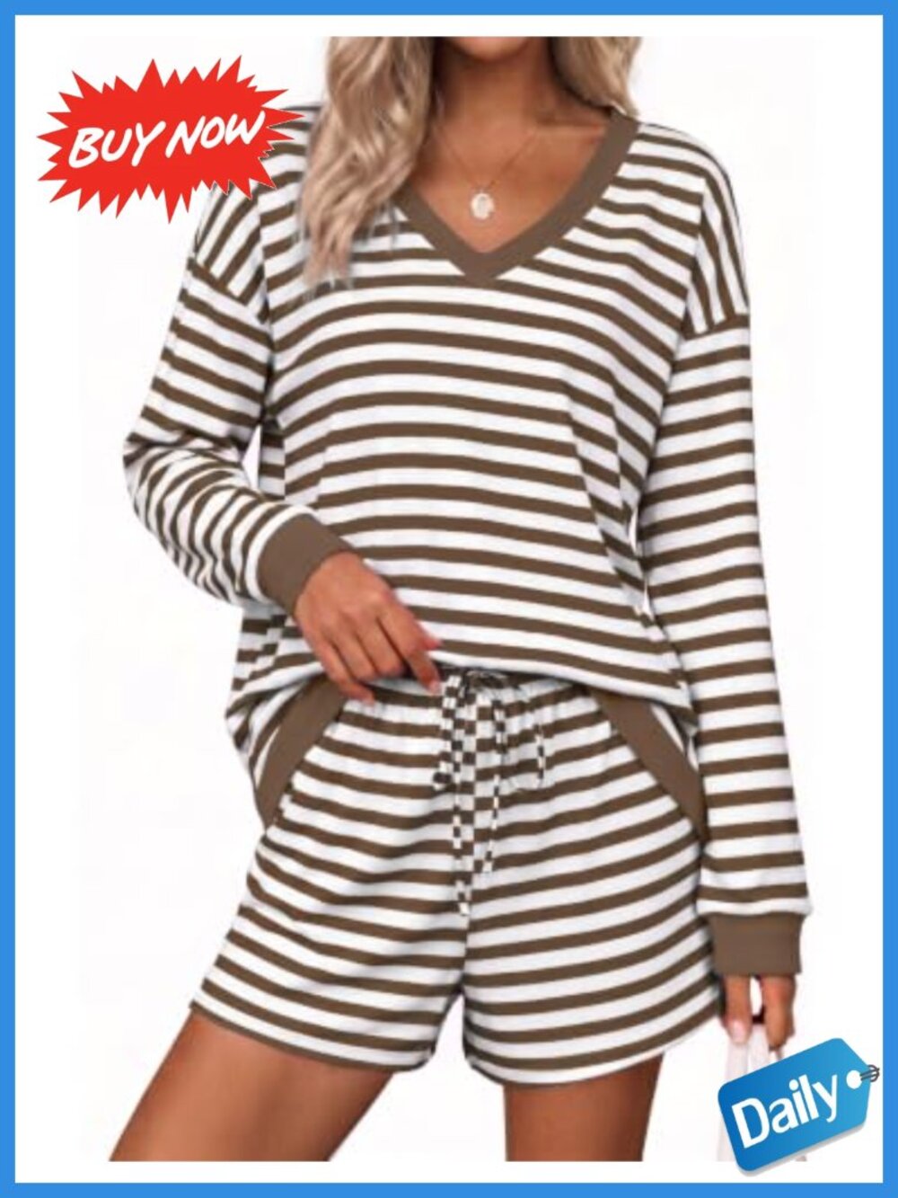 Women's Lounge Set 2 Piece Long Sleeve V-Neck Matching Outfit with Pockets